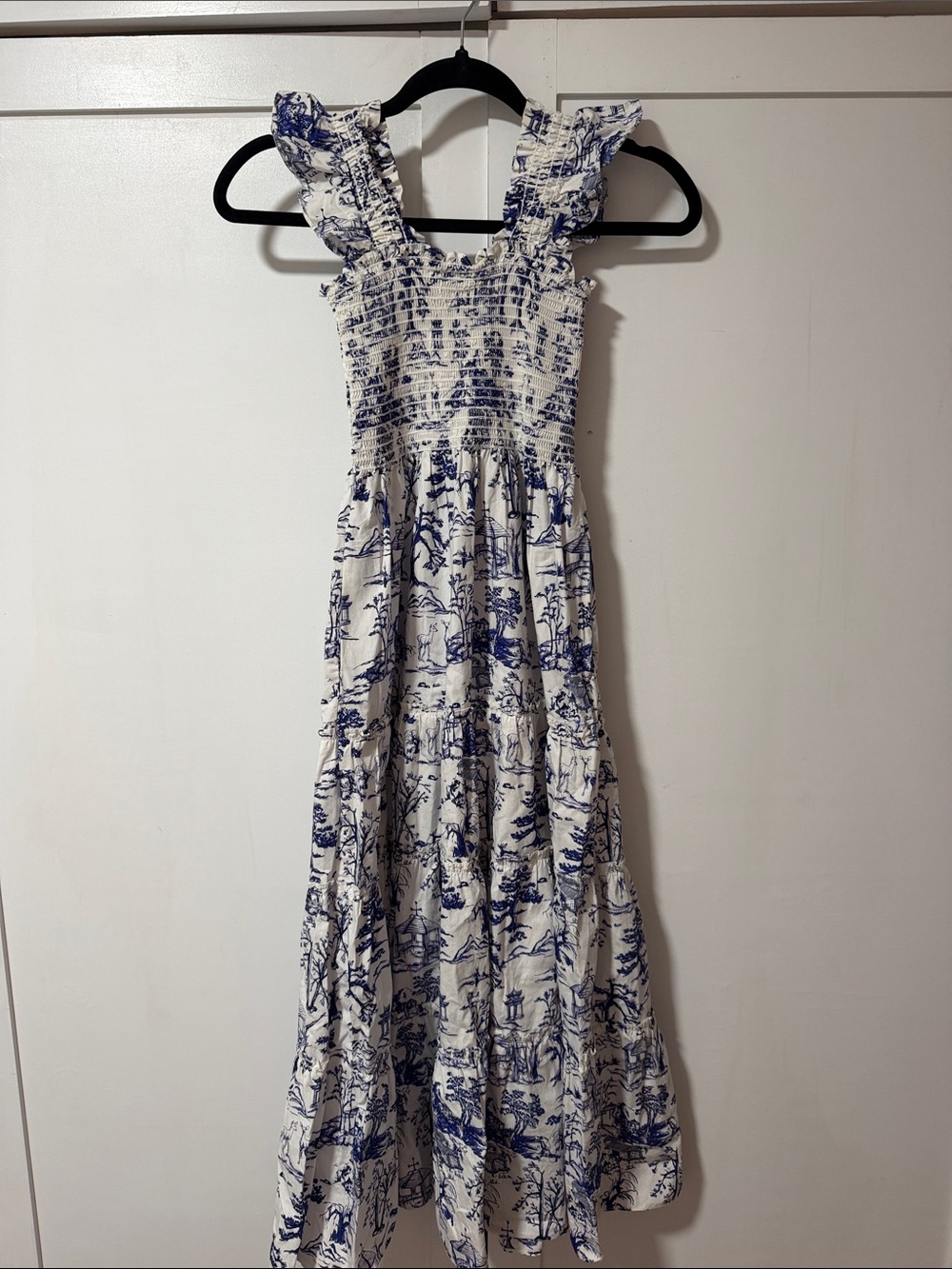 Aqua White Maxi Dress with Blue Scenic Print